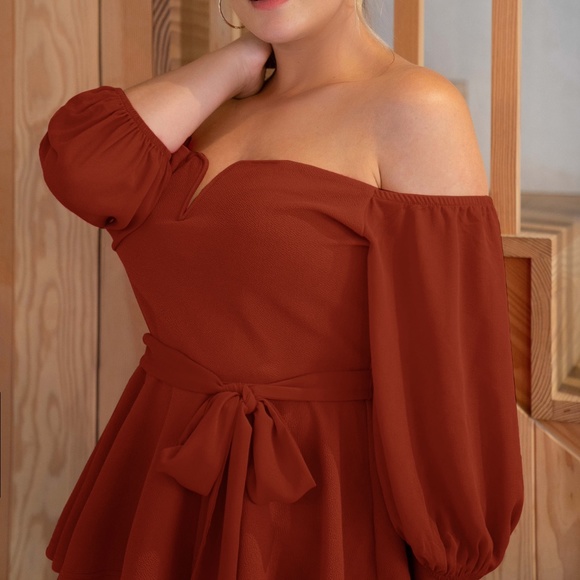 PLUS SIZE black off shoulder peplum blouse Rust - Picture 10 of 12